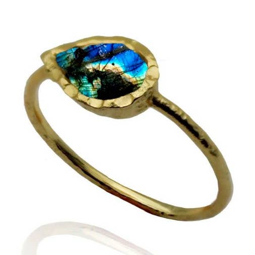 Anel mineral - lágrima - 16 - labradorita - prata por atacado de Buganto