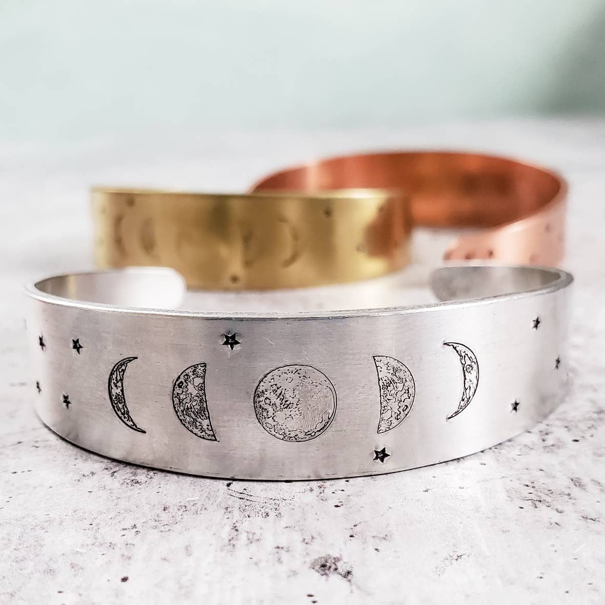Salt and Sparkle - Wholesale Cuff Bracelet - Moon Phases Wide Cuff Bracelet in Aluminum/Copper/Brass4