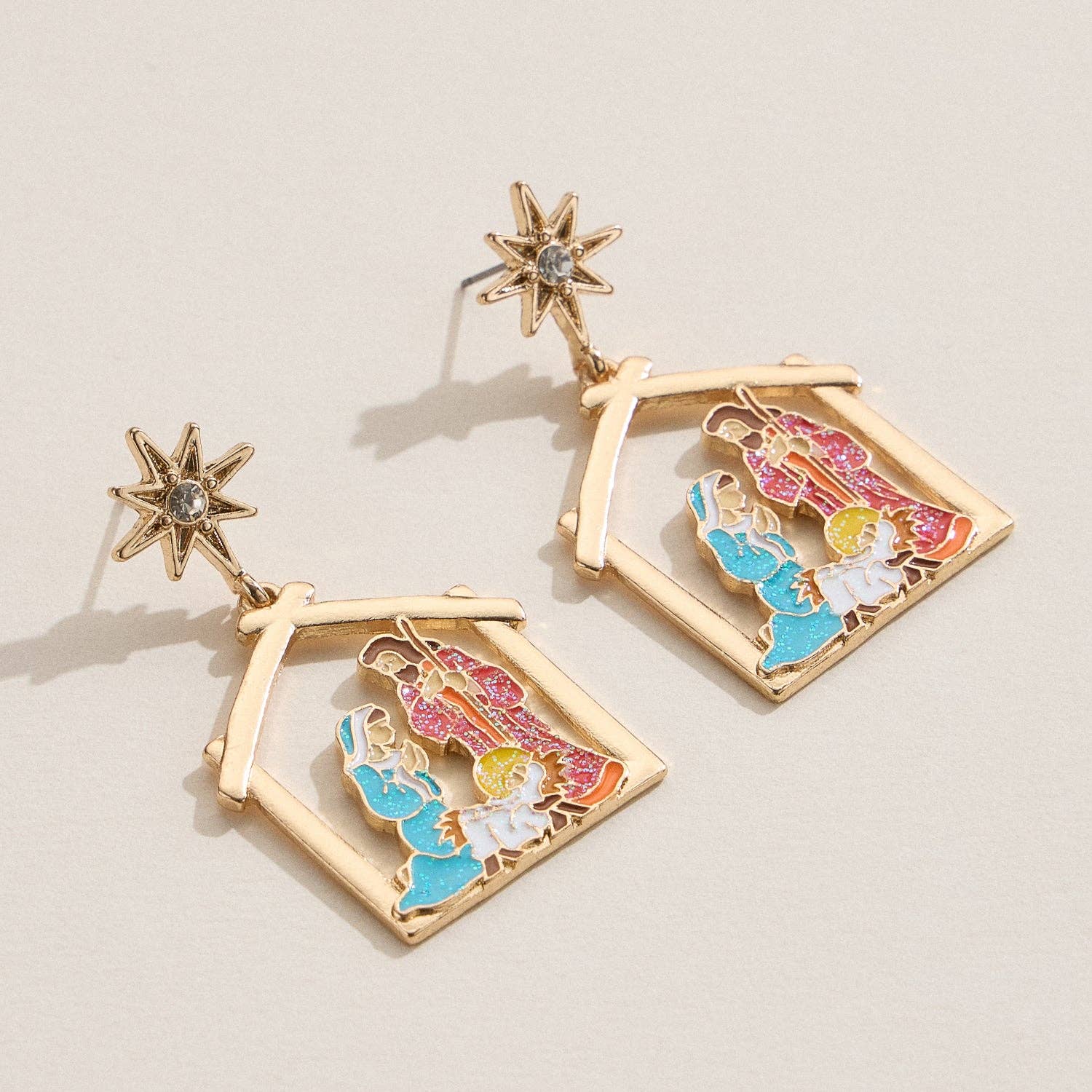 GD Nativity Scene Enamel Earrings with Titanium Posts for wholesale on Faire1