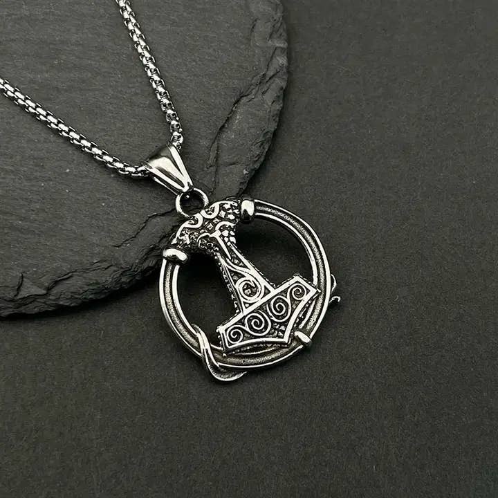 GemMeet - Wholesale Pendant/Charm Necklace - Vintage Personality Viking Thor Hammer Pendant Necklace  4