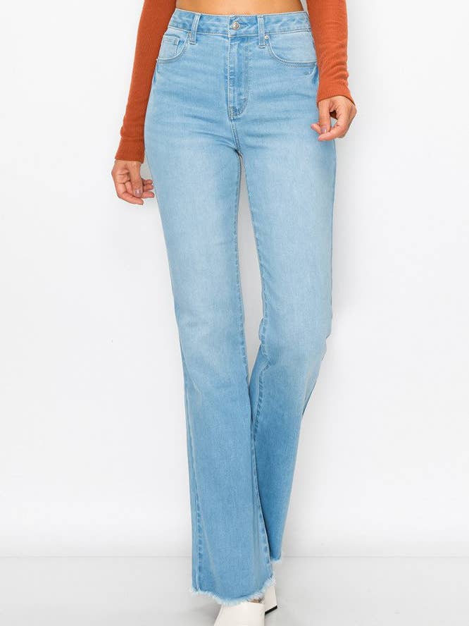 FRAY HEM FLARE JEANS for wholesale by VERY BERRY