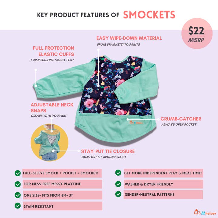 Smocket - Full Sleeved Smock Bib with Pocket (18-36months) for wholesale by Lil Helper