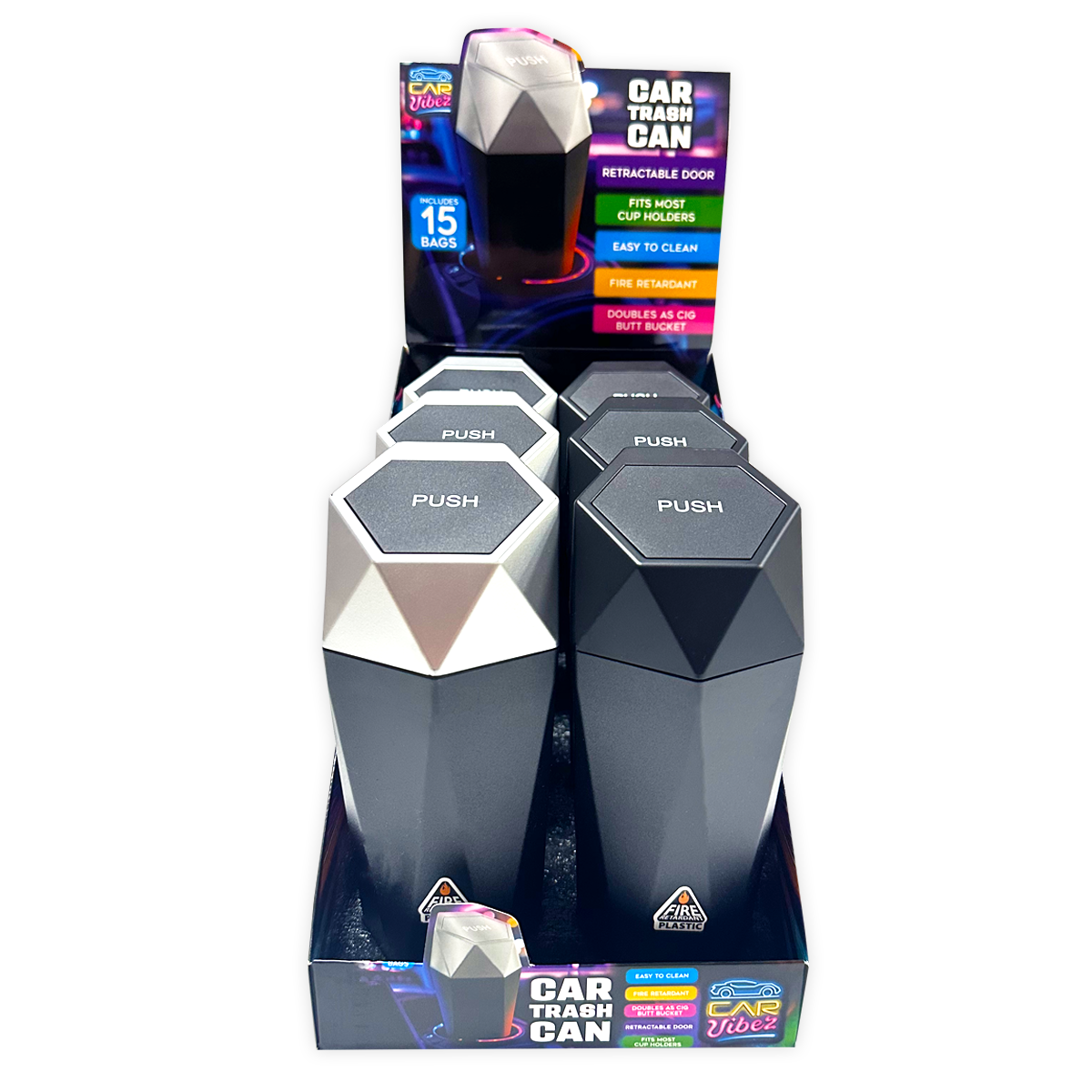 Novelty Brands - Wholesale Retailer Display - Home & Living - Car Vibez Mini Cup Holder Vehicle Trash Can - 6/Display4