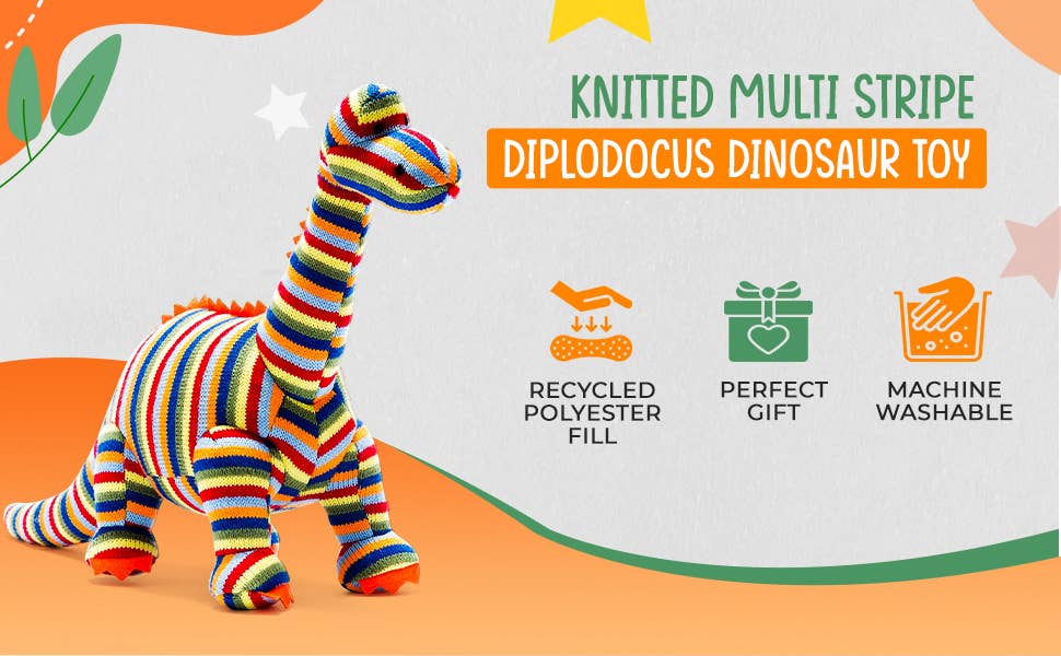 Best Years Ltd – wholesale Stuffed/plush toy – Kids & baby – Knitted Stripe Diplodocus Dinosaur Soft Toy Teddy7