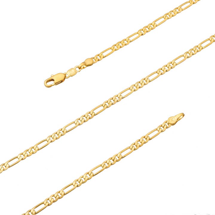 Aim Eternal - Wholesale Link & Chain Necklace - 24K Gold Filled 4mm Flat Figaro Chain GF Finished Necklace 2