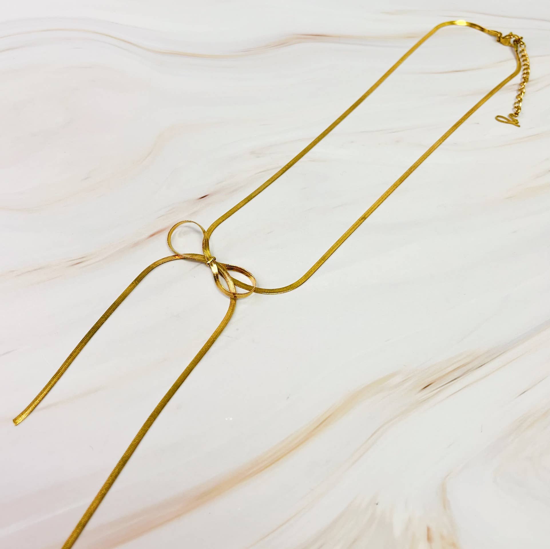 Ellison+Young - Wholesale Pendant/Charm Necklace - Long Drop Herringbone Bow Necklace2