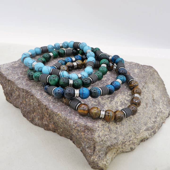 Bracciale Drakpo ŒIL DE TIGRE Énergie naturelle intense et protectrice - HOMME - ACIER inoxydable pour la vente par Daemon srls