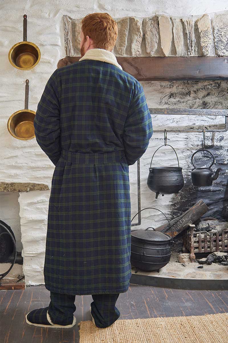 Lee Valley Ireland - Wholesale Nightgown - Men's - Fleece Lined Flannel Nightrobe - Green/Navy Tartan2