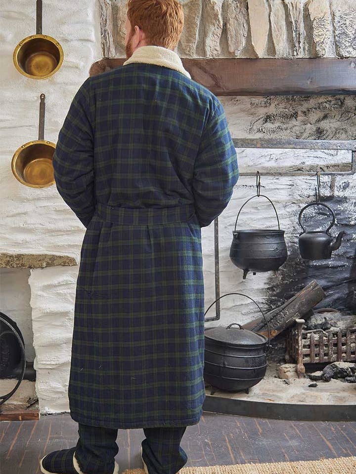 Lee Valley Ireland - Wholesale Nightgown - Men's - Fleece Lined Flannel Nightrobe - Green/Navy Tartan2