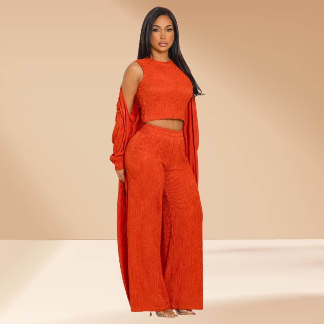 Celystrends - Vente Ensemble haut et pantalon (PAS d'intérieur) - Femme - Ensemble de 3 pièces avec pierres partout : pantalon et cardigan21