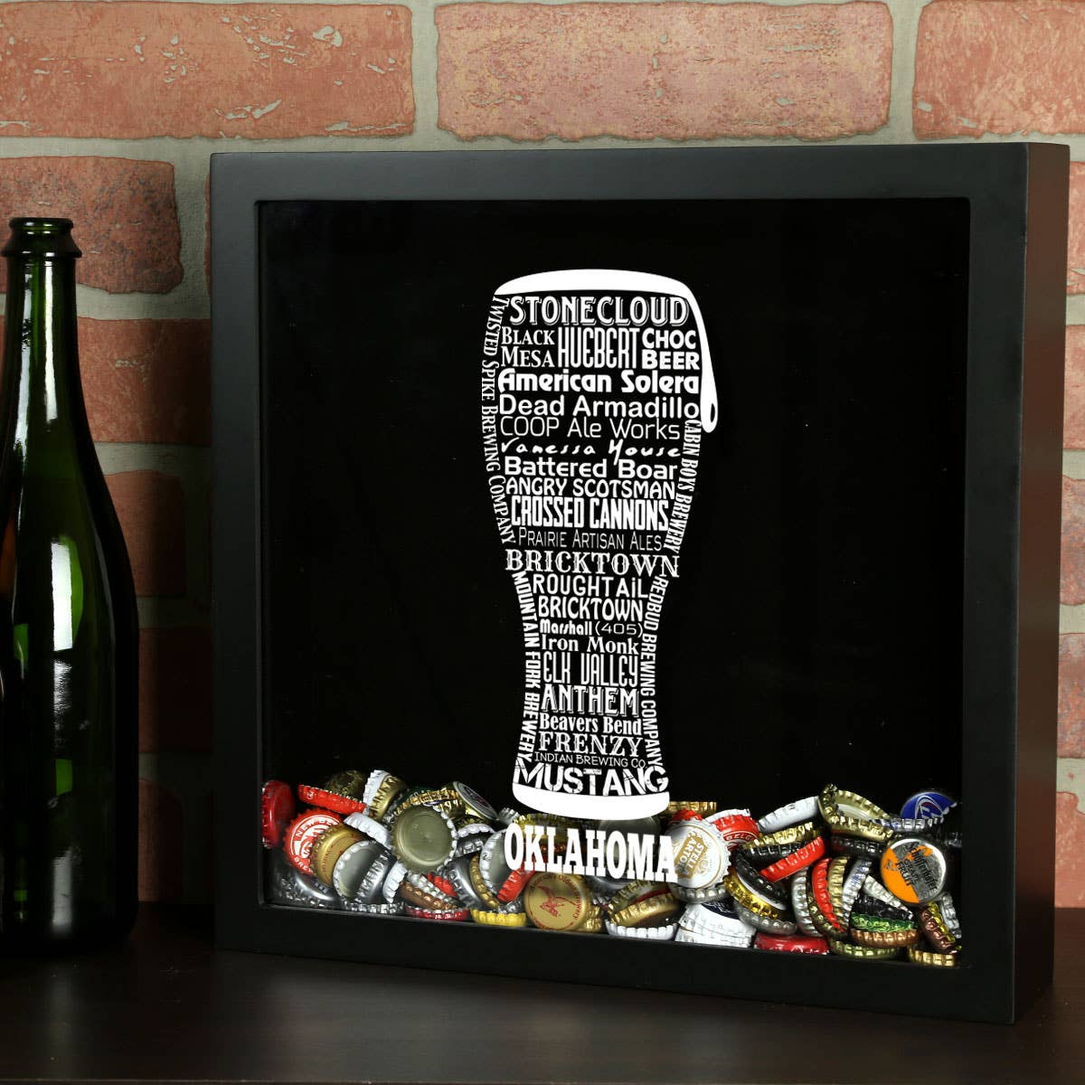 Torched Products - Vendita all'ingrosso Decorazione da parete 3D - State Beer Cap Shadow Box, nero, tipografia della birra artigianale65