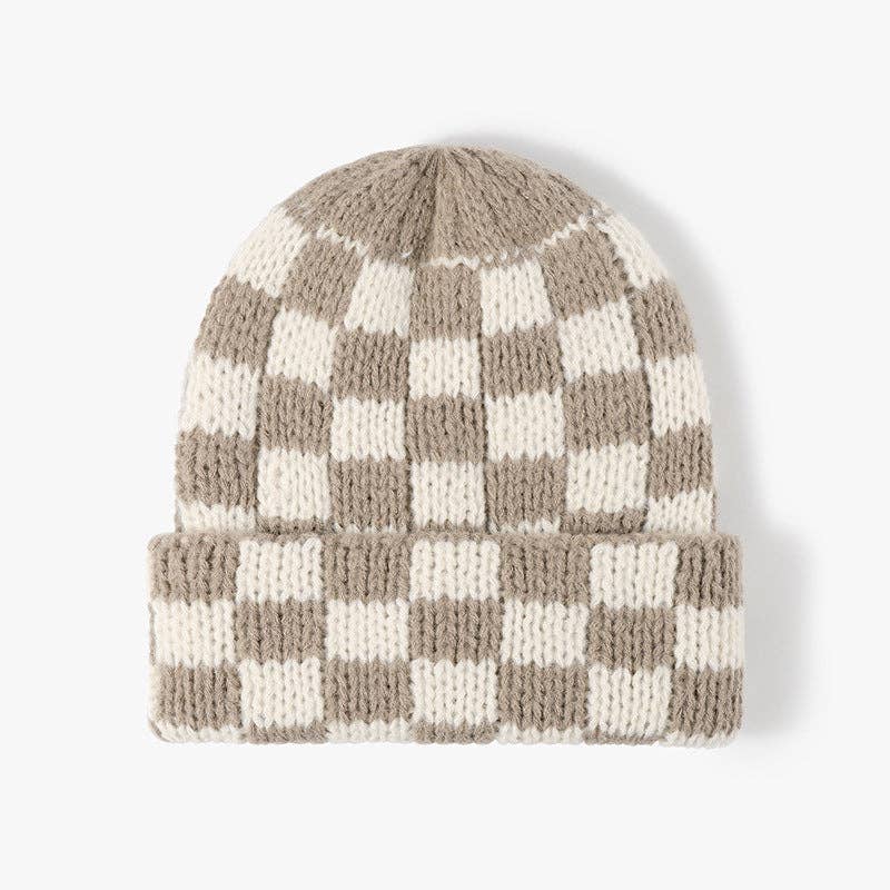 Dipped Shop - Wholesale Beanie - Women's - Plaid Contrast Color Warm Knit Beanie DPKB30194