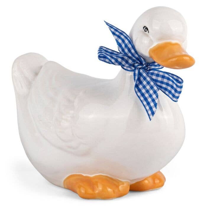 STP - Wholesale Decorative Figurine - White Goose with Blue Bow Large Ceramic Figurine