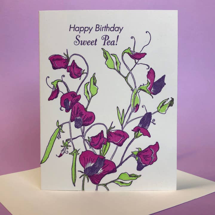 Sweet Pea Birthday, Note, and Mother's Day Card for wholesale by Painted Tongue Press