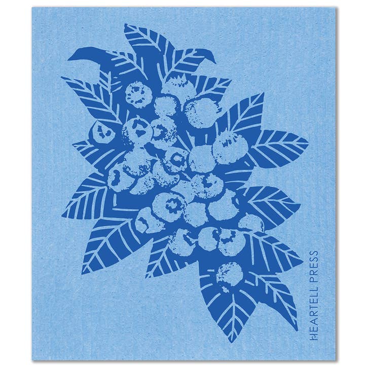 Screen Printed Blueberries Sponge Cloth - Stocking Stuffers for wholesale by Heartell Press