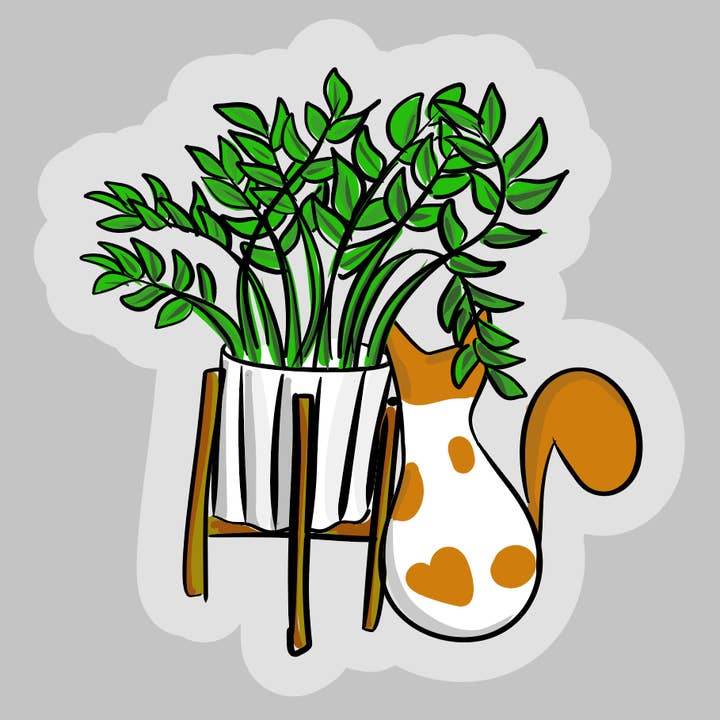 1.25" Cat + Plant Pin -- ZZ Plant for wholesale by Tasha Fay