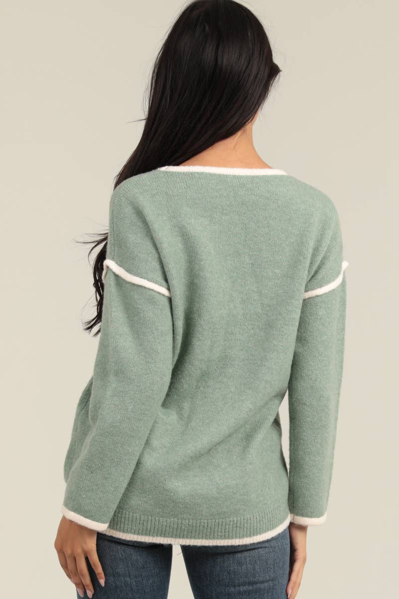 Nostalgia – Pulôver - Mulher por atacado – Camisola de Malha com Costuras em Contraste NHT23-ASIS HI LO4