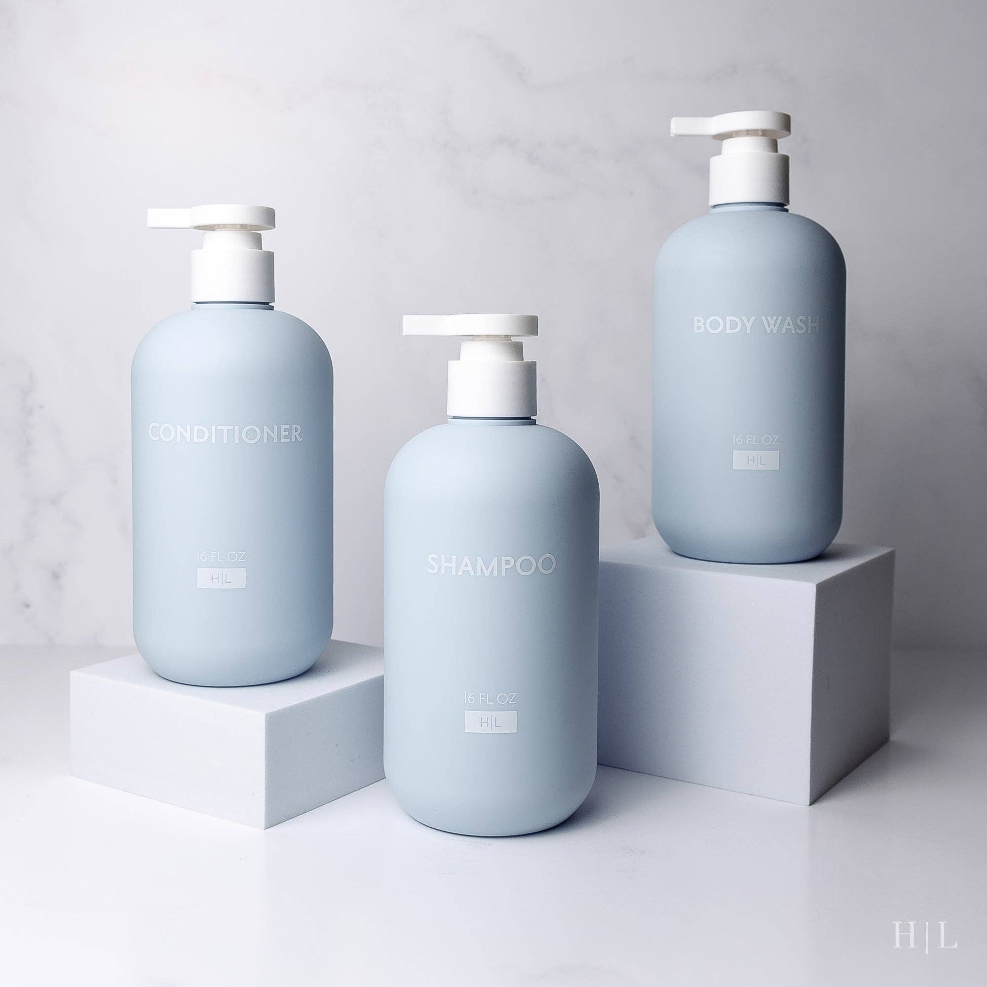 Joie Designs Co. | Refillable Bottles - Wholesale Soap Dispenser - Color Series Shower Dispenser Set of 3 - Waimea Collection, Sky Blue13