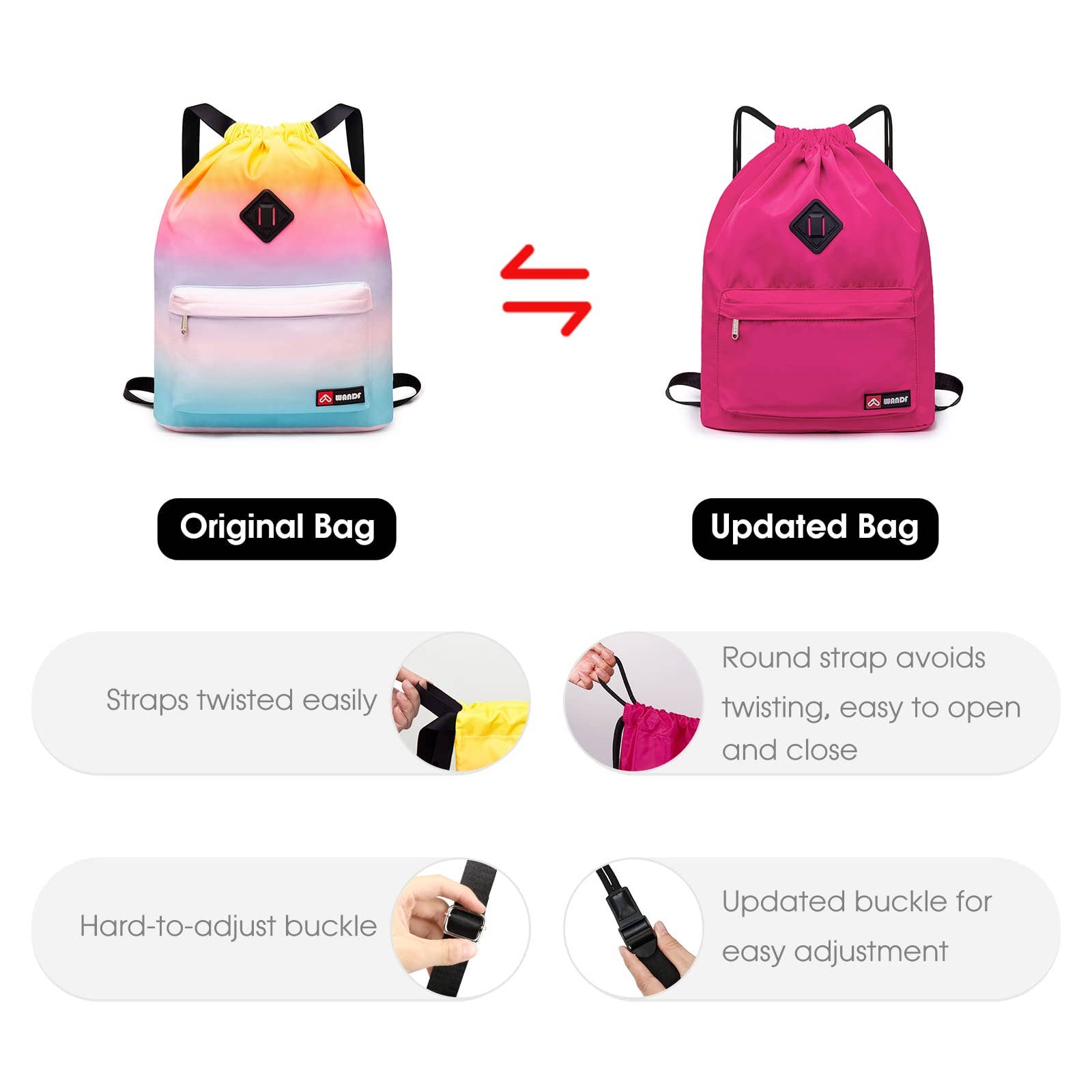 wandf - Wholesale Backpack - Unisex - WF6030 Sport Drawstring Backpack With Shoe Compartment12