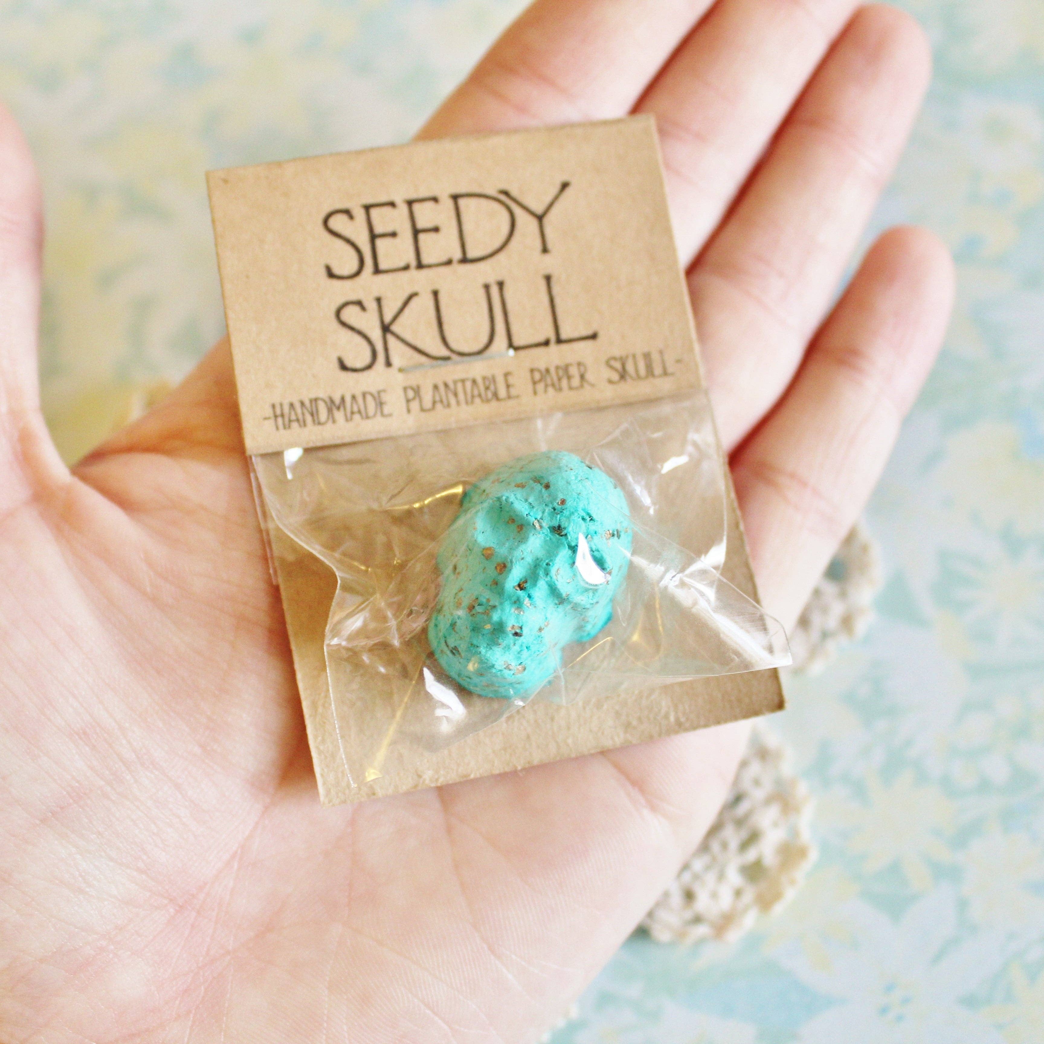 Darling Homebody - Wholesale Plant Seeds - Single Teal Plantable Paper Skull / Seedy Skull Seed Bomb / Recycled Paper Pulp Craft / Spring Summer Small Gift / Wild Flowers