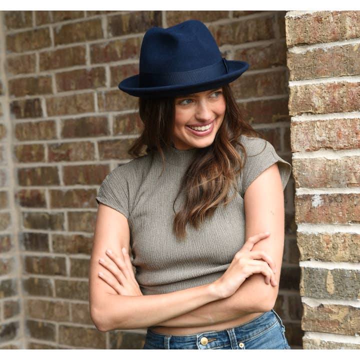 American Hat Makers - Wholesale Fedora - Unisex - Crushable Wool Felt Pinch Front Hat - Style Pablo