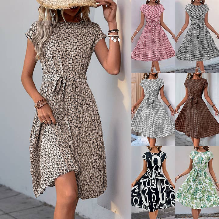 Robe midi décontractée à imprimé géométrique et manches à volants pour la vente par onatorobi