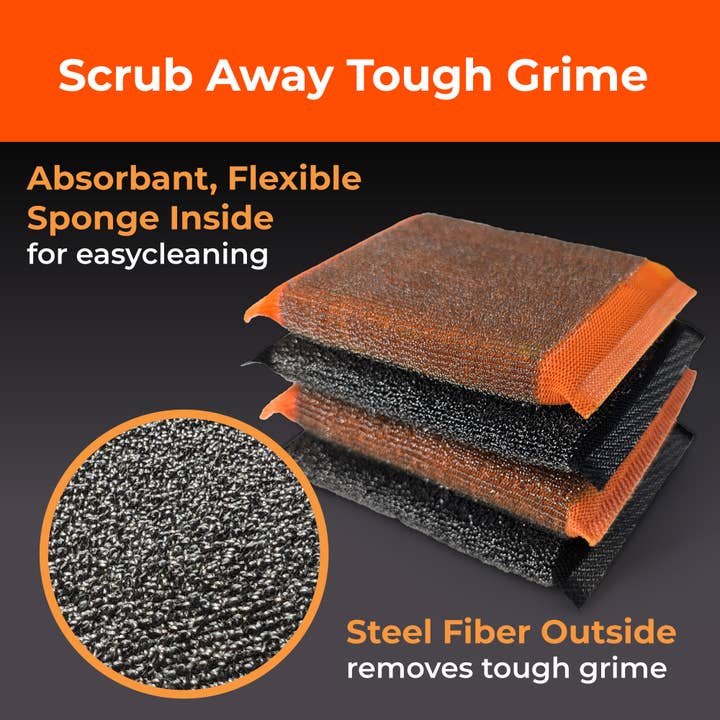 Braize - Wholesale Cleaning Sponge - Heavy-Duty Steel Wool Scrubber Sponges – 4-Pack5