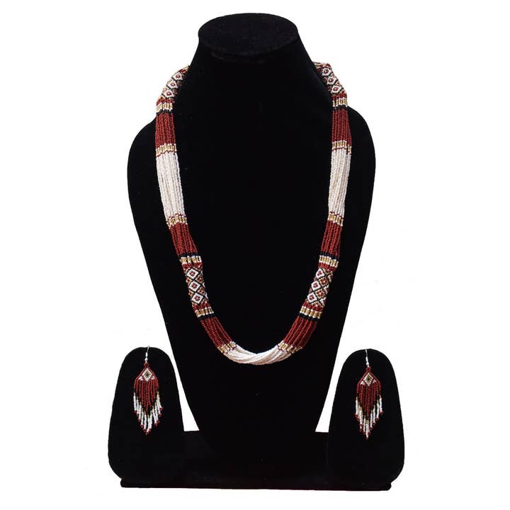 Native American Style Beaded Necklace Earrings Set for wholesale by KANGURAH