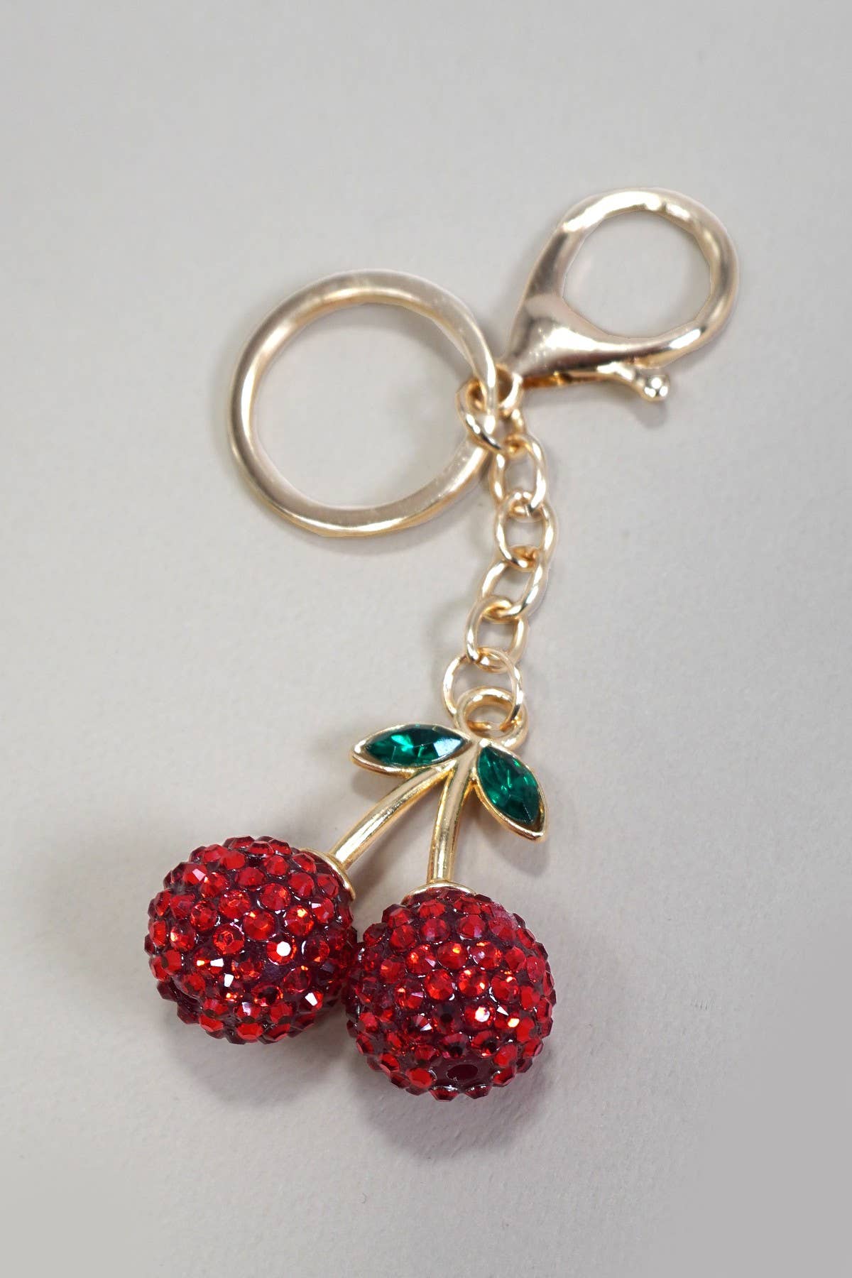Gold RHINESTONE CHERRY DROP KEYCHAIN BAG CHARM | 40KC127 for wholesale on Faire2