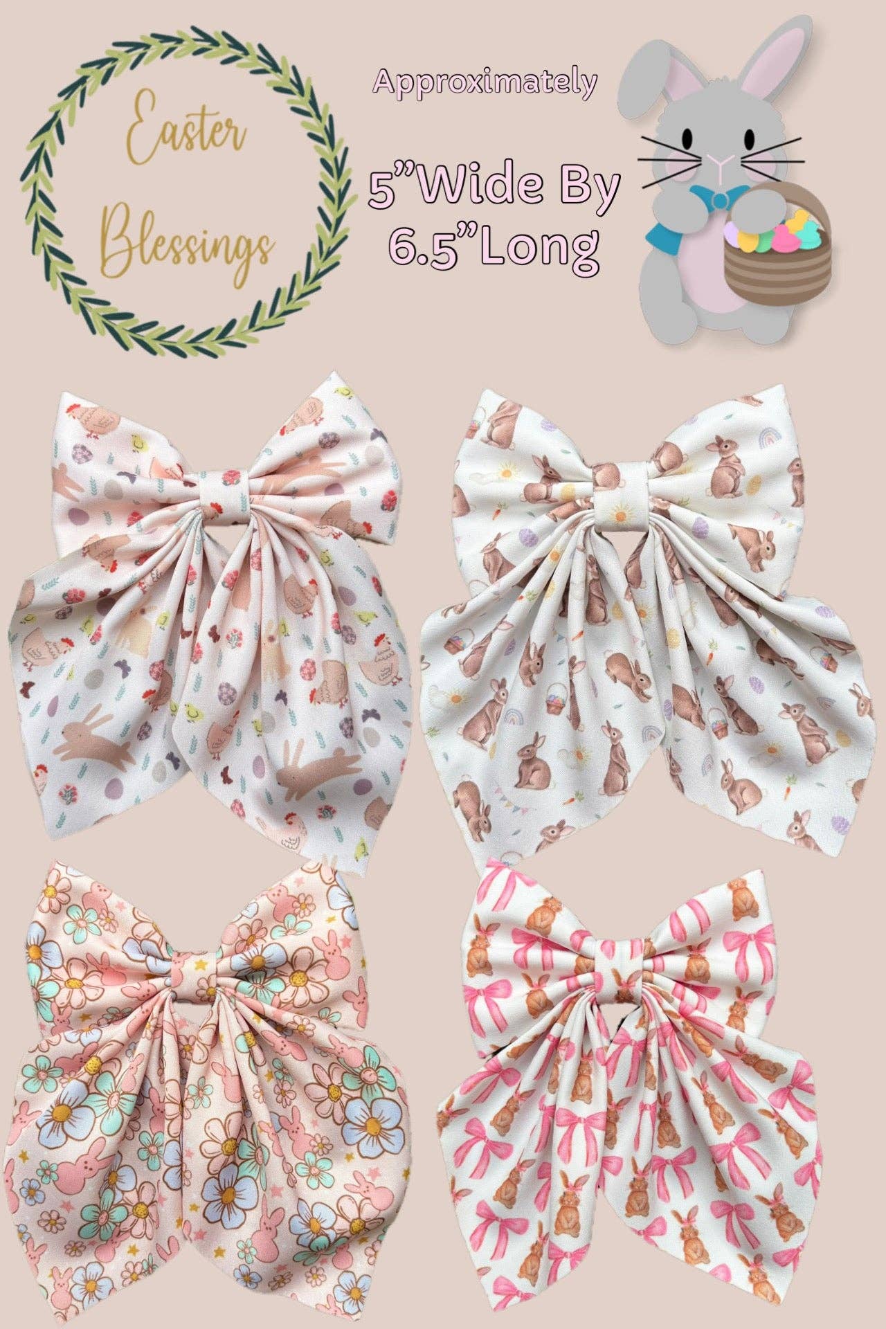 Kids Charm Online - Wholesale Hair Bow - Kids - Easter printed coquette hairbows with alligator clip.(4PCS/$10.00) BW-2025-15