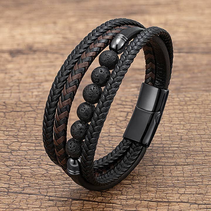 Multi-layer Leather Rope Hand Woven Stone Bracelet for wholesale by Gemcohub