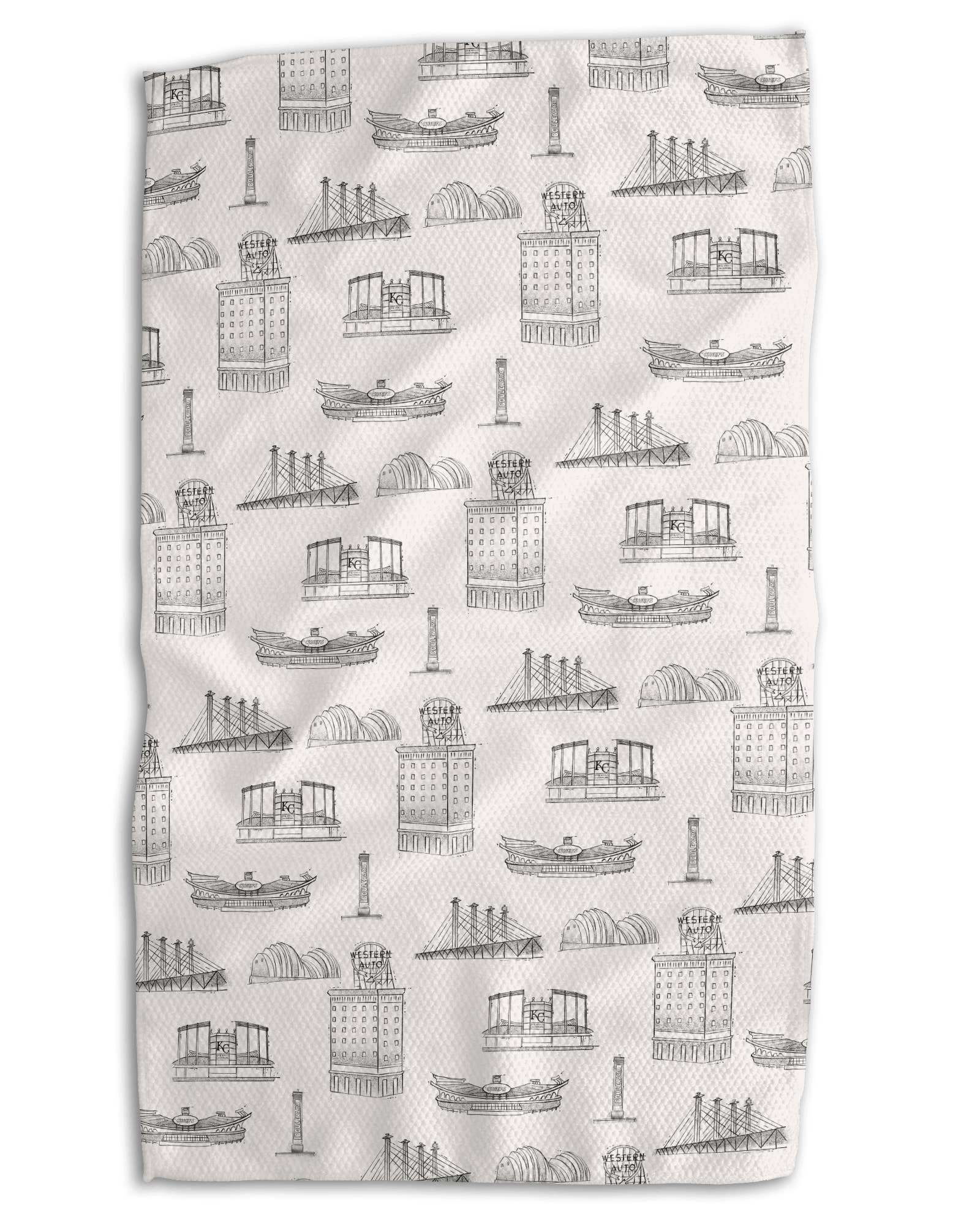Absorb-Lumen - Wholesale Tea Towel - KC Sketch White 18x30 Work-harder Double-Sided Towel