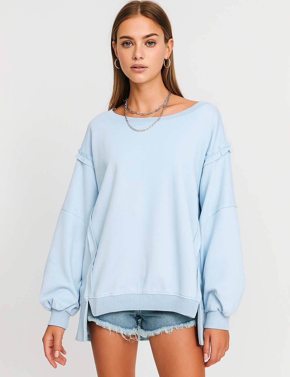 Sweetkama – wholesale Sweatshirt - Dam – Enfärgad oregelbunden Slouchy tröja för damer SKT3859