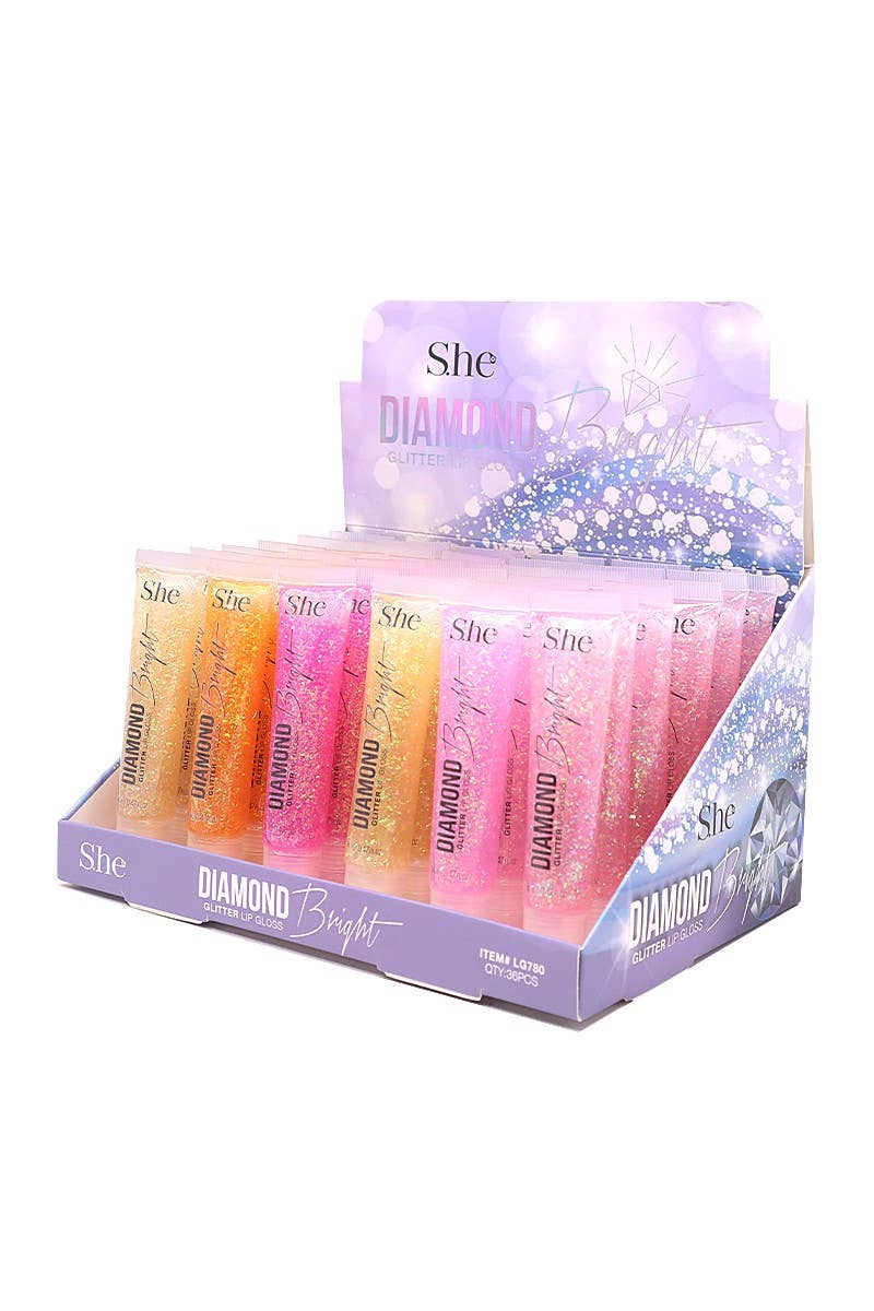 PINEAPPLE Beauty - Wholesale Lip-gloss - Makeup She LG780 Diamond Bright Glitter Lip Gloss - 36pc1