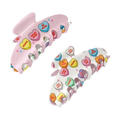 Two-Sided Large Claw Clips - Candy Hearts for wholesale by Top Trenz Inc