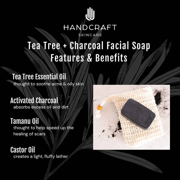 HandCraft Skincare - Wholesale Facial Cleanser - Tea Tree + Charcoal Detoxifying Facial Soap10