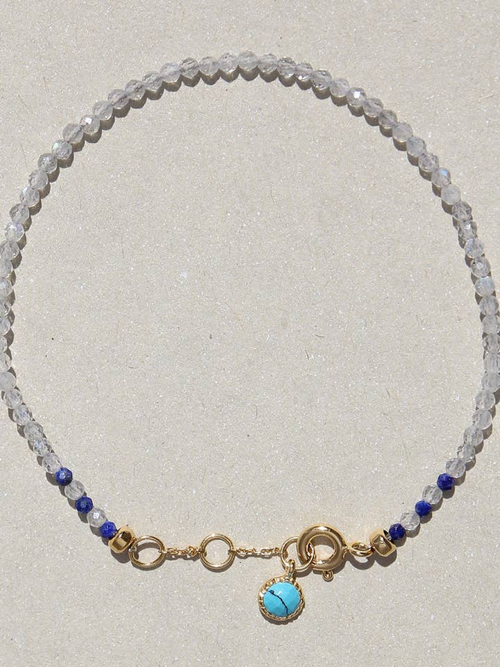 Gold-plated silver bracelet with labradorite, lapis, turquoise, 16+2cm for wholesale by Campur GmbH