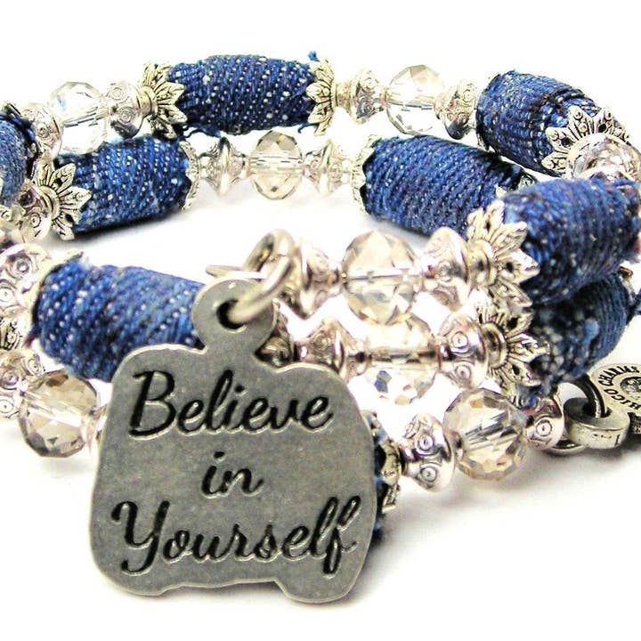 Believe In Yourself Blue Jean Bead Wrap Bracelet Inspiration for wholesale by Chubby Chico Charms