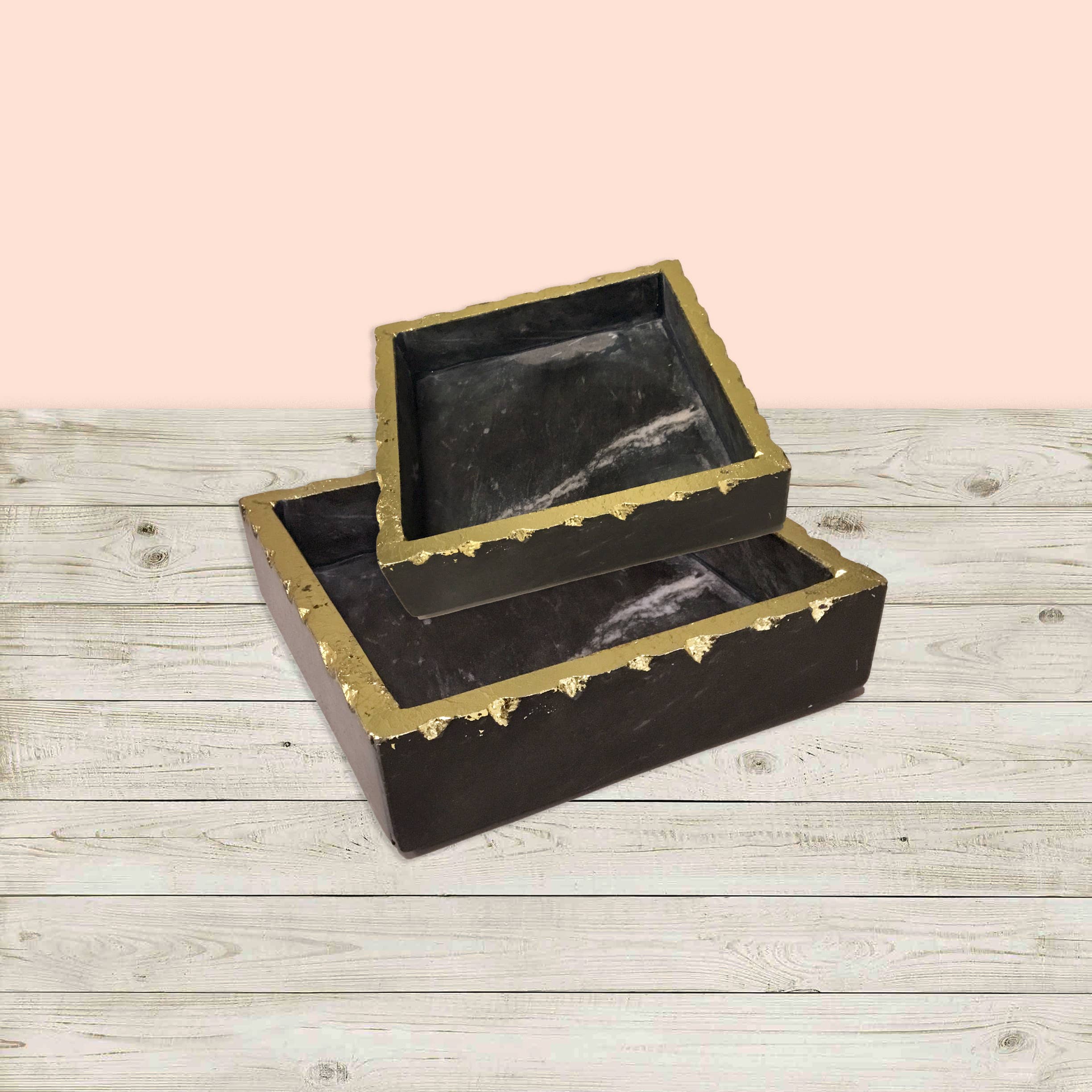 India Handicrafts Inc - Wholesale Napkin Holder - Black Marble Napkin Box with Gold Edges5