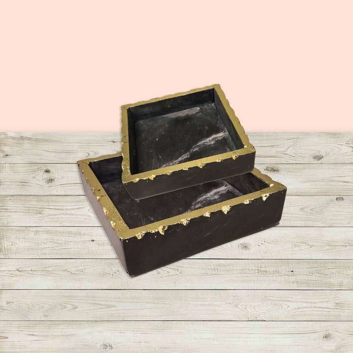 India Handicrafts Inc - Wholesale Napkin Holder - Black Marble Napkin Box with Gold Edges5