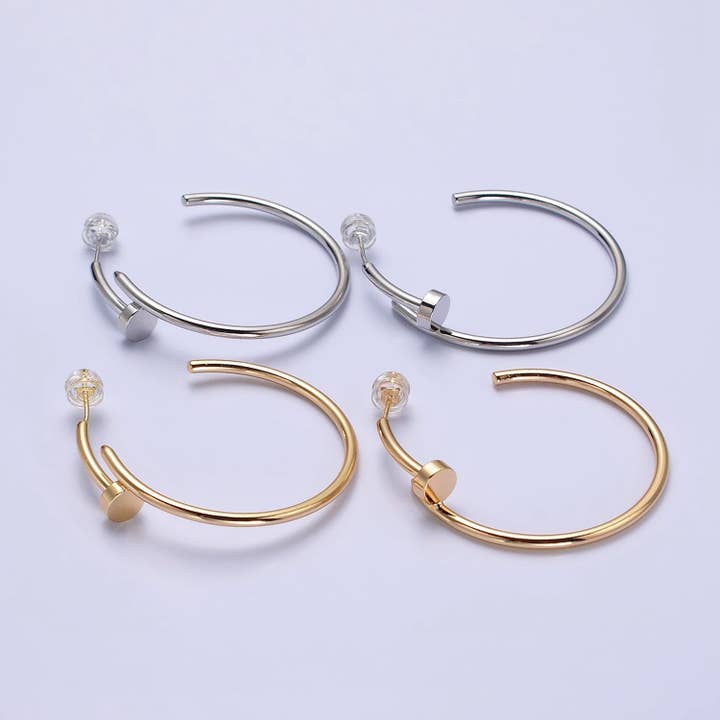 Gold Filled 40mm Modern Nail C-Shaped Hoop Earrings for wholesale by Aim Eternal