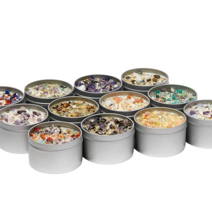 New Moon Beginnings - Wholesale Travel Candles - Crystals & Herb Energy Candles 8oz Tin Soy Candles Handmade65
