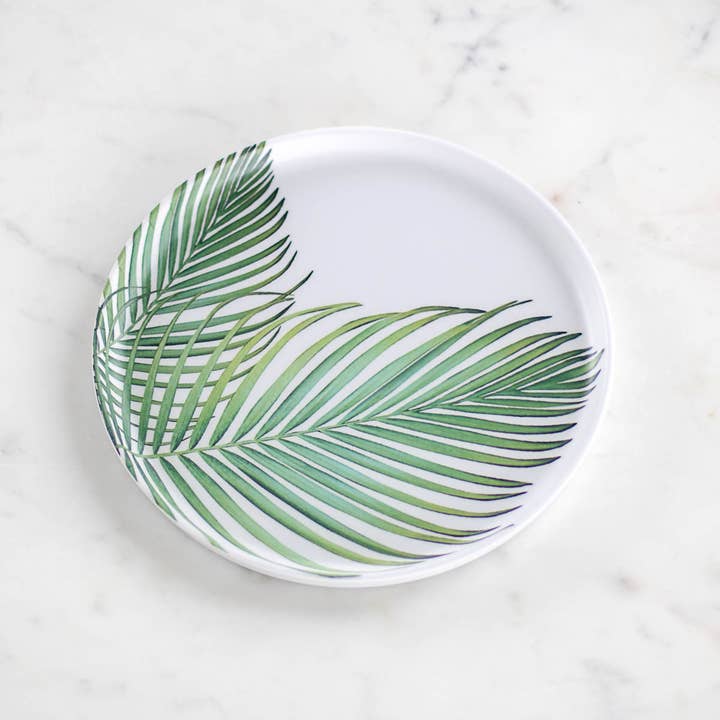 Tobago Palm Melamine Plate White/Green 8" for wholesale by The Royal Standard