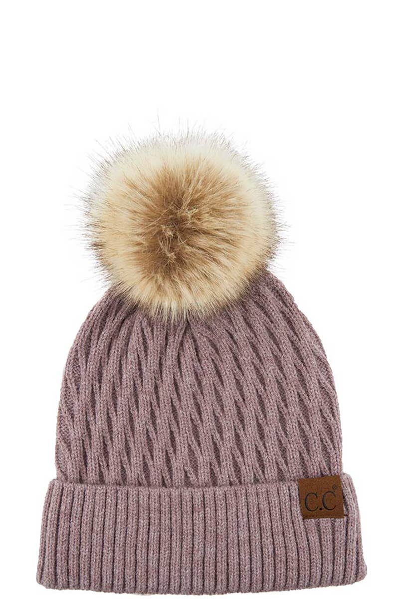 JOIA ACCESSORIES - Wholesale Beanie - Women's - CC HAT HONEY COMB PATTERN BEANIE WITH POM HAT, HAT 2079