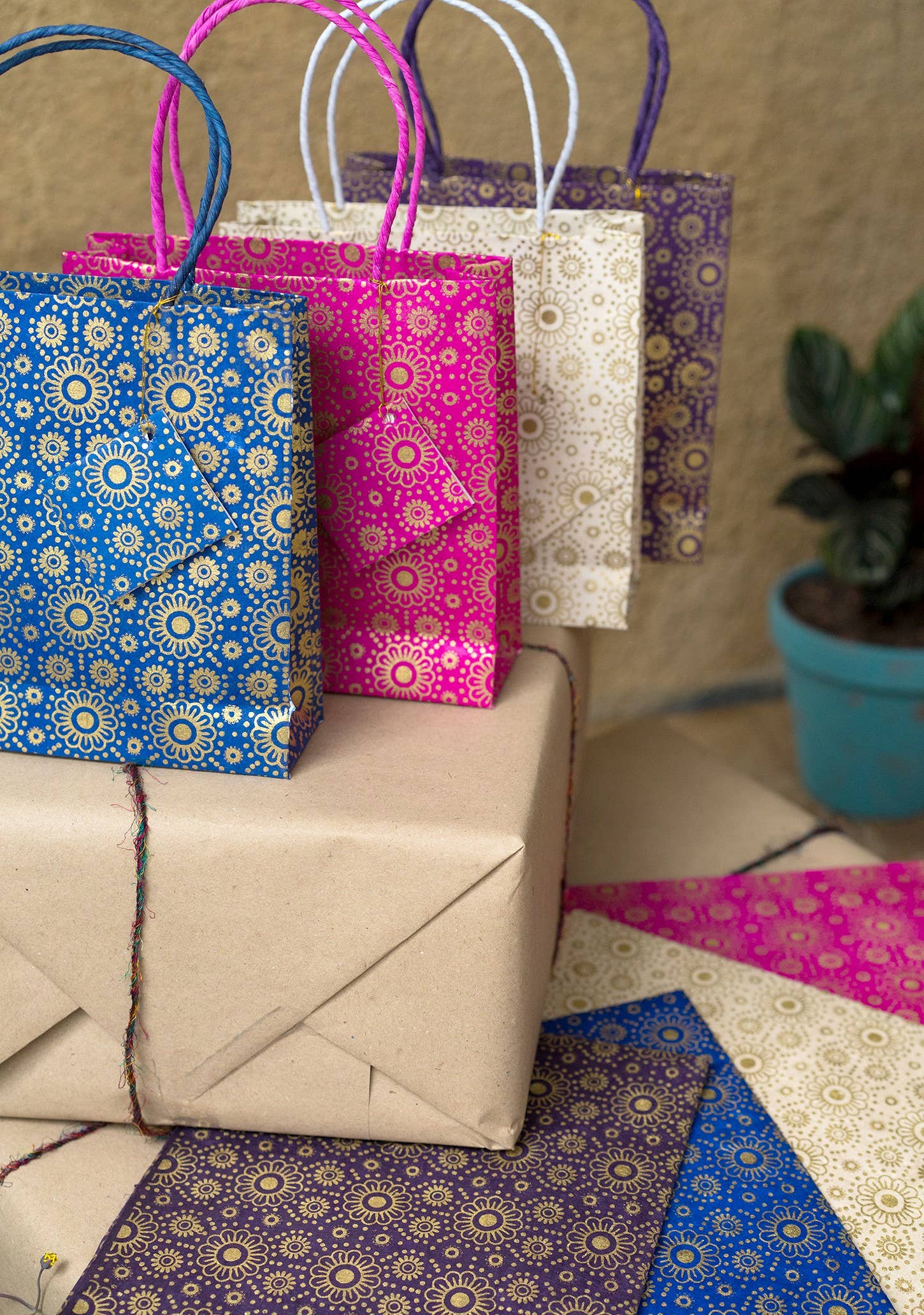 Namaste - Wholesale Flat Wrap - Flower Print Lokta Paper Gift Wrap3