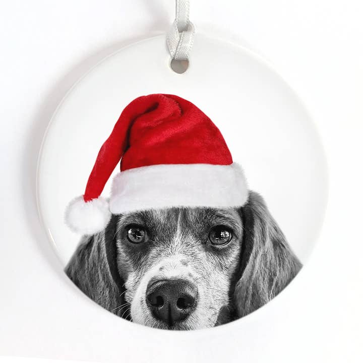 Santa Hat Beagle Ceramic Ornament for wholesale by Perkie Prints