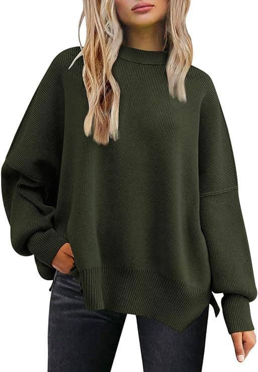 HIDDENBRAND - Wholesale Knit Sweater - Women's - Crewneck Batwing Long-Sleeved Slit Sweater14