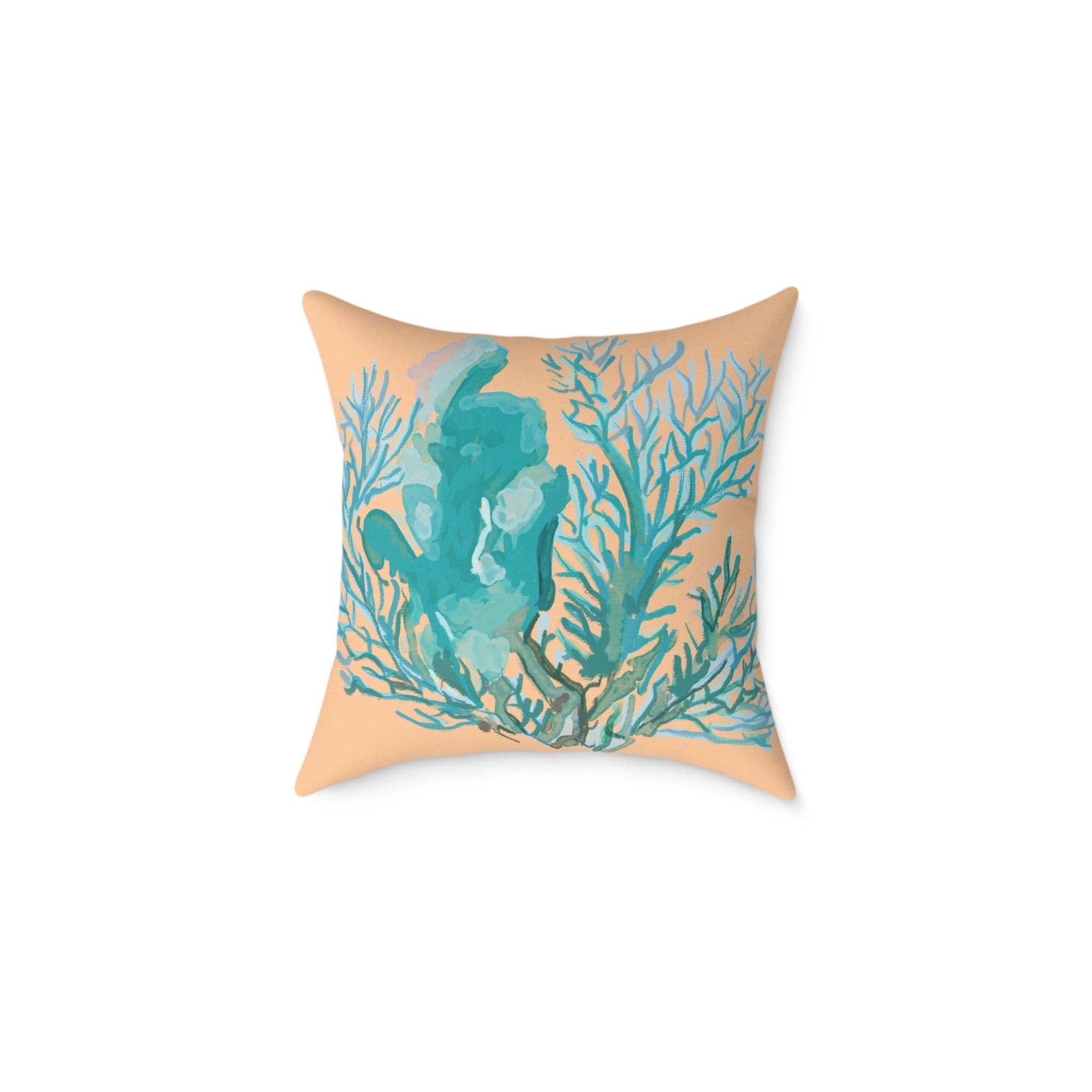 Blue Cava - Wholesale Throw/Decorative Pillow - Coastal Coral Square Poly Canvas Pillow - Ocean-Inspired Home Decor1