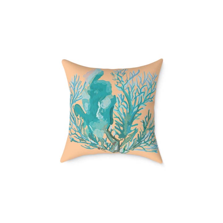 Blue Cava – wholesale Throw/decorative pillow – Coastal Coral Square Poly Canvas Pillow - Ocean-Inspired Home Decor1