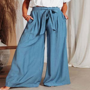 Fundamental Wide Leg Linen Pant - Blue – Eadie Lifestyle